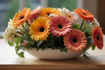 a flower arrangement with gerberas