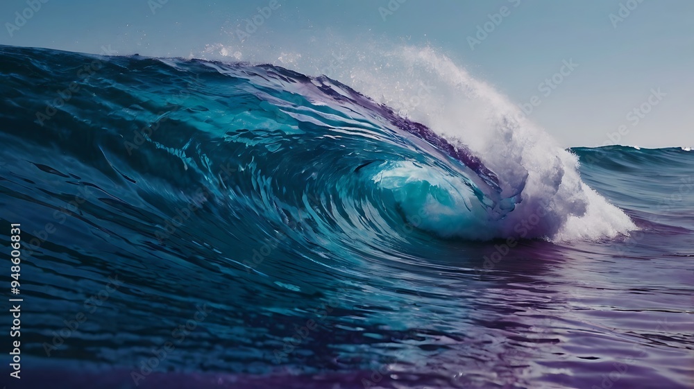 Poster ocean's artistic flow: captivating image captures the fluid motion of ocean waves, showcasing a mesm