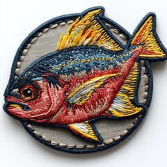 Fototapeta premium Colorful Embroidered Fish Patch.