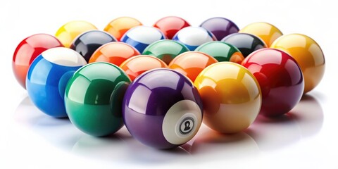 Isolated colored pool balls on a white background , pool balls, isolated, colorful, white background, sport