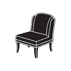 Home or office Cartoon chair furniture icon. Chair silhouette logo. Chair couch ottoman armchair sofa with cushions home apartment. Vector isolated on white background.