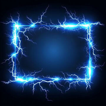 Lightning frames, blue electric borders of rectangular and square shapes with thunder bolt effect