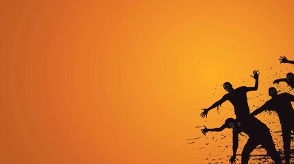 Dynamic silhouettes of dancers in motion against a vibrant orange background, capturing energy and creativity in an artistic portrayal.