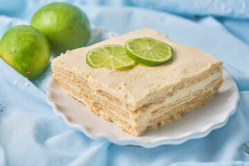 Mexican Lemon pie made with lemons, maria cookies. Classic dessert carlota