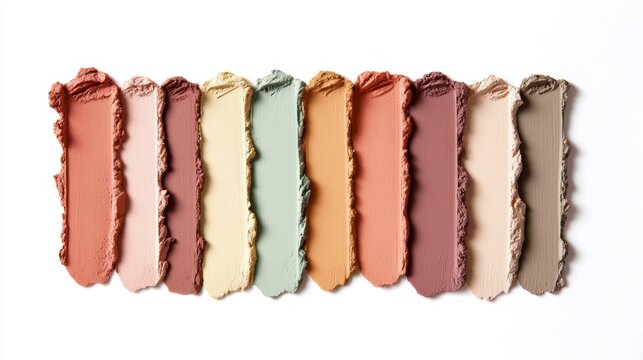 Muted earth tones color palette, serene natural hues, flat design swatch, isolated on white background