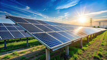 Back side view of photovoltaic panels in a solar power station, solar power, renewable energy