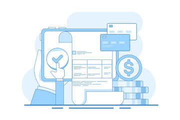 Digital payment system concept, Online payment, Online invoice, Online payment with smartphone and bank application. Online payment via smartphone, application for money transfer and payment. Vector.