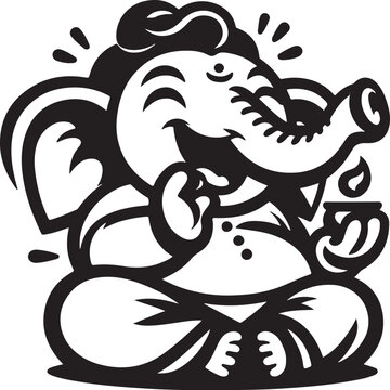 black ganesha meditating with pot clip art preview