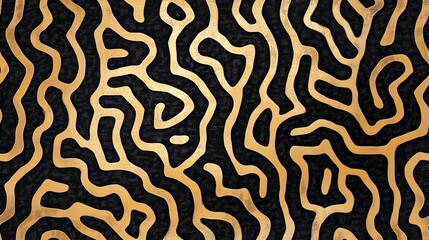 A gold and black pattern of small maze-like shapes, resembling the texture of fabric or material with fine lines and curves