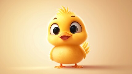Fototapeta premium A cute cartoon duck, round body, yellow fur, large eyes, lively expression, cartoon style with simple gradient background