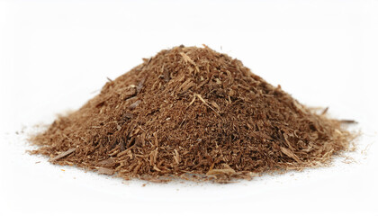 Pile of coir, coconut fiber isolated on white backdrop. Natural material.