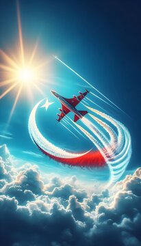 Epic Turkish Air Force Jet Creating Crescent and Star in the Sky