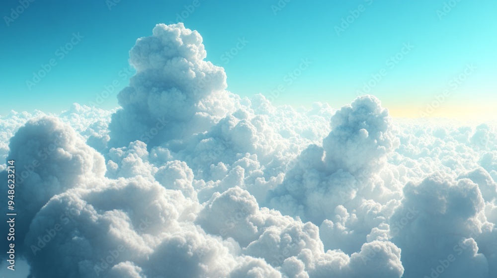 Poster the sky is filled with fluffy white clouds, creating a serene