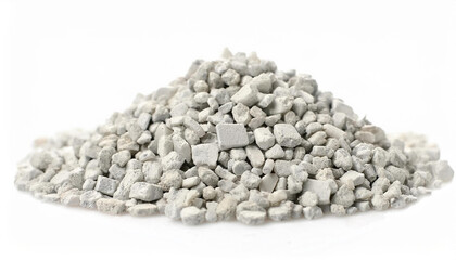 Pile of perlite isolated on white backdrop. Natural material.