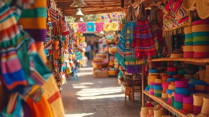 Obraz premium Vibrant Hispanic Heritage Market Showcasing Cultural Diversity and Handcrafted Merchandise