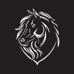 horse head in a shield logo vector illustration on a black background