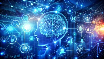 Obraz premium Digital Brain: AI & Networked Thinking Stock Image High-Resolution