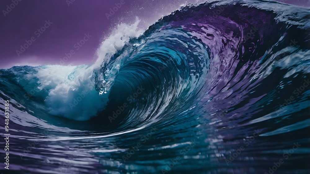 Poster ocean's artistic flow: captivating image captures the fluid motion of ocean waves, showcasing a mesm