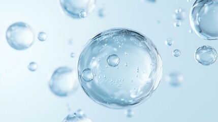 A sphere made of transparent gel floats in the air under the soft gradient background from pale gold to white