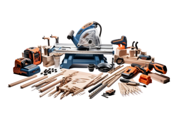 Professional Woodworking Tools in Action on White Background