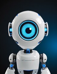 Cute Cyclops Cyborg/Android/Robot isolated on a dark background with blue light