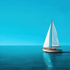 Fototapeta premium Serene Sailboat Journey on Tranquil Clear Blue Water Under the Bright Summer Sky