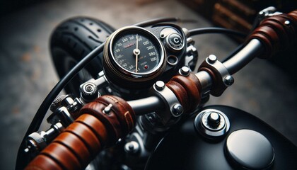 Fototapeta premium Custom Motorcycle Handlebar with Classic Speedometer and Leather Grip