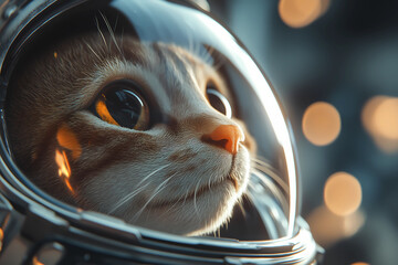 Beautiful cat astronaut. Science fiction space wallpaper with cat astronaut