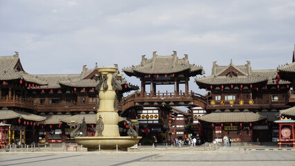 the gate of the forbidden city the main square from Datong China, chinese architecture and pagoda temples