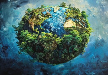 Fototapeta premium Earth in Green and Blue: A Painted Globe