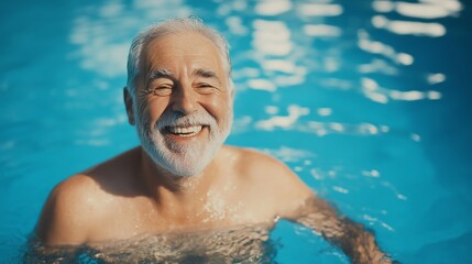 Happy senior  man at the swimming