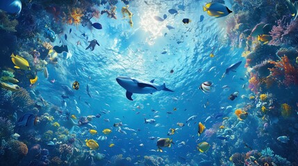 Fototapeta premium Fish in the ocean seen from below.