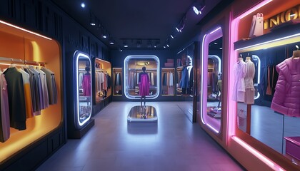 Virtual Reality Fashion Boutique with Customizable Avatars and Digital Mirrors, Innovative and Personalized Shopping Experience, Photo Realistic