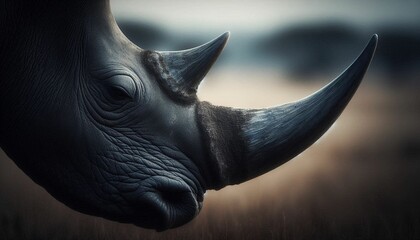 Detail of Black Rhino Horn in Savana