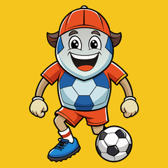 soccer groovy style cute cartoon character with face, arms and legs, vector illustration