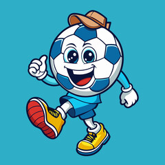 Obraz premium soccer groovy style cute cartoon character with face, arms and legs, vector illustration
