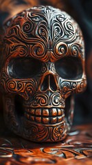 Obraz premium Ornate Copper Skull with Intricate Carvings