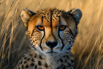 Majestic Cheetah Portrait in Golden Grasslands