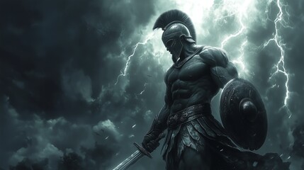 Fototapeta premium Ancient warrior in full armor , spartan 