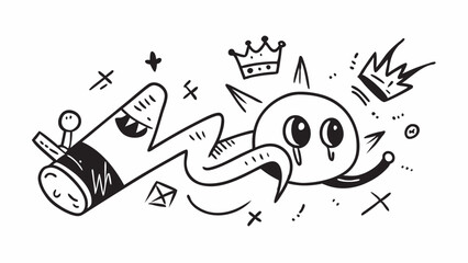 Charcoal graffiti doodle punk shapes collection. Crayon drawn lightnings, crowns, heart, star and squiggles. Hand drawn abstract vector scribbles and squiggles, punk icons and doodle grange elements.