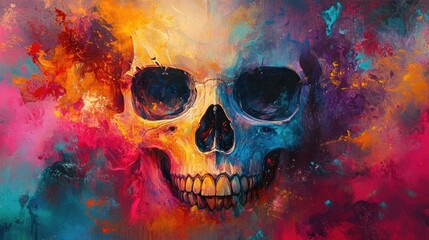 Abstract Painting of a Skull with Vivid Colors