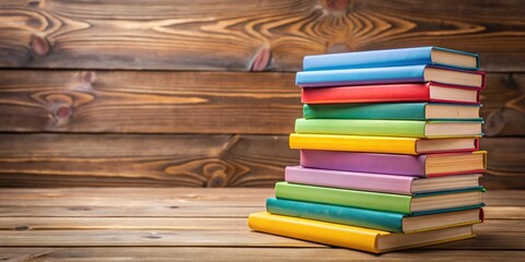 A stack of colorful books on a wooden table , literature, education, reading, knowledge, studying, library, academic