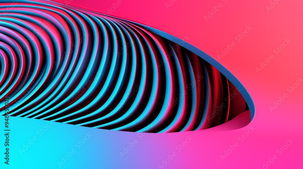 Poster vibrant abstract design featuring vivid curves and layers in blue and pink, creating a dynamic sense