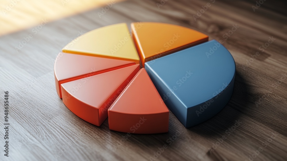 Leinwandbilder A minimalist 3D pie chart with a monochromatic color scheme, showcasing different data segments with clean lines and smooth surfaces.