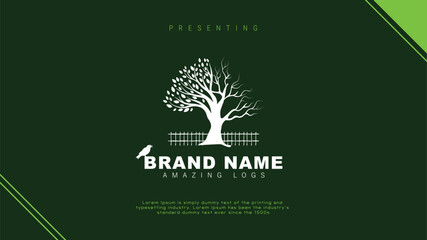 Tree Logo design, Nature Logo design, Half dead Tree Logo design, Half healthy Logo, Tree with crow Logo design, Vector Logo design
