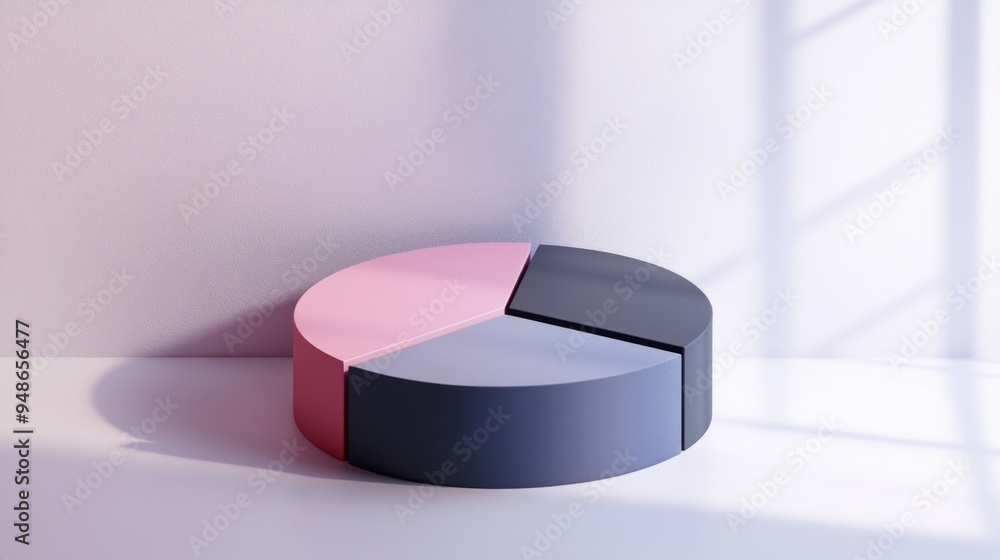 Leinwandbilder A minimalist 3D pie chart with a monochromatic color scheme, showcasing different data segments with clean lines and smooth surfaces.