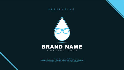 Waterdrop logo design, Water Mineral Idea logo design, Waterdrop with glasses logo, Vector Logo design