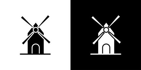 wind mill icon Flat fill set collection