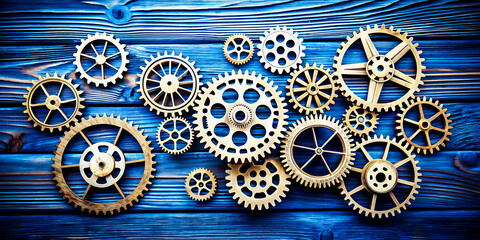 Cogwheel gears abstract background business technology. Human head profile with multimedia icons. Social networking idea. Two hands connect the gears the details.
