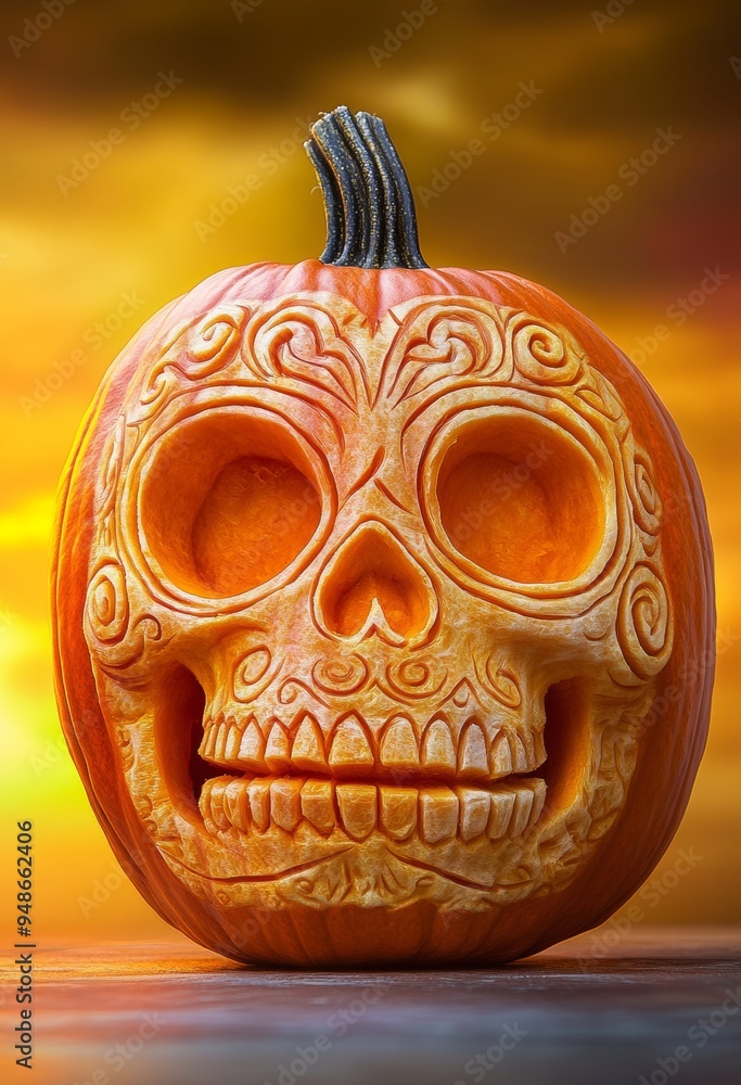 Canvas Prints halloween skull pumpkin illustration in mexican style